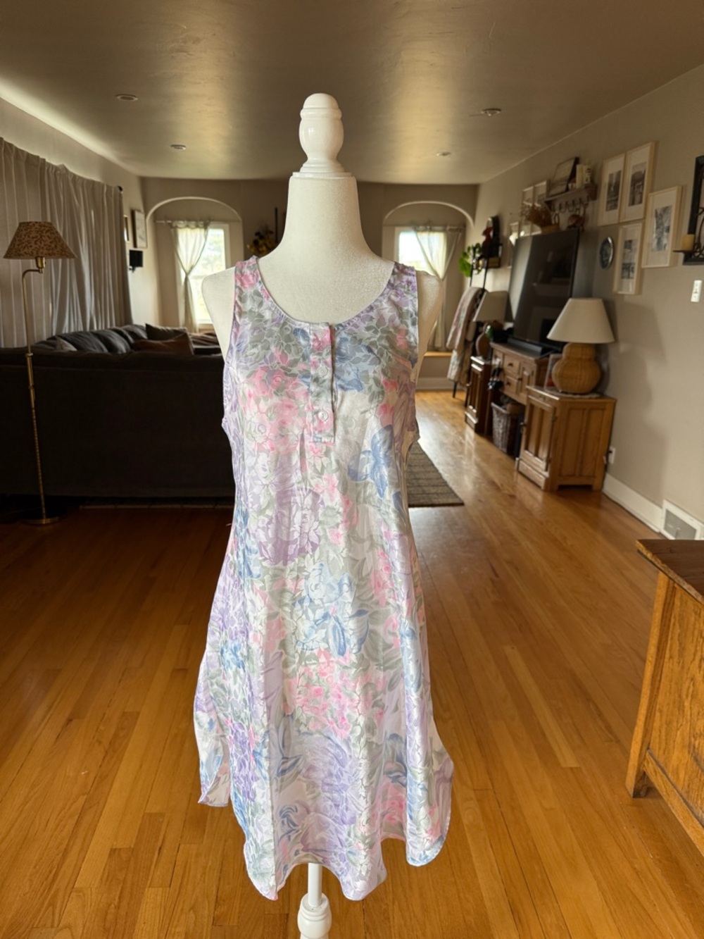 Floral Pastel Vintage Slip- Sleeveless Sleep Dress